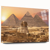 Large abstract depiction of an African landscape in warm earth tones on acrylic glass.