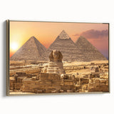 Framed canvas landscape art painting depicting a colorful Egyptian scenery, ideal for enhancing a vintage-themed living room.