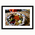 Extra large abstract art print depicting a colorful Ethiopian landscape on textured canvas, framed in black.