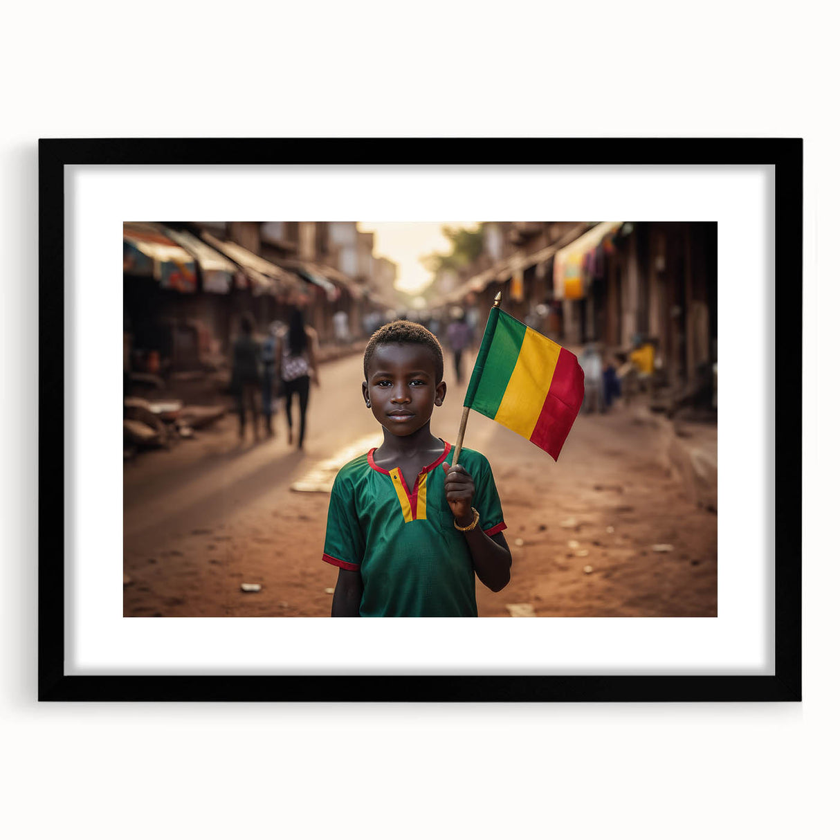 Extra large framed abstract art print featuring textured, colorful depiction of a Mali landscape.