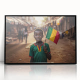 Large abstract wall art depicting a Mali scenery in muted earth tones on a framed acrylic.