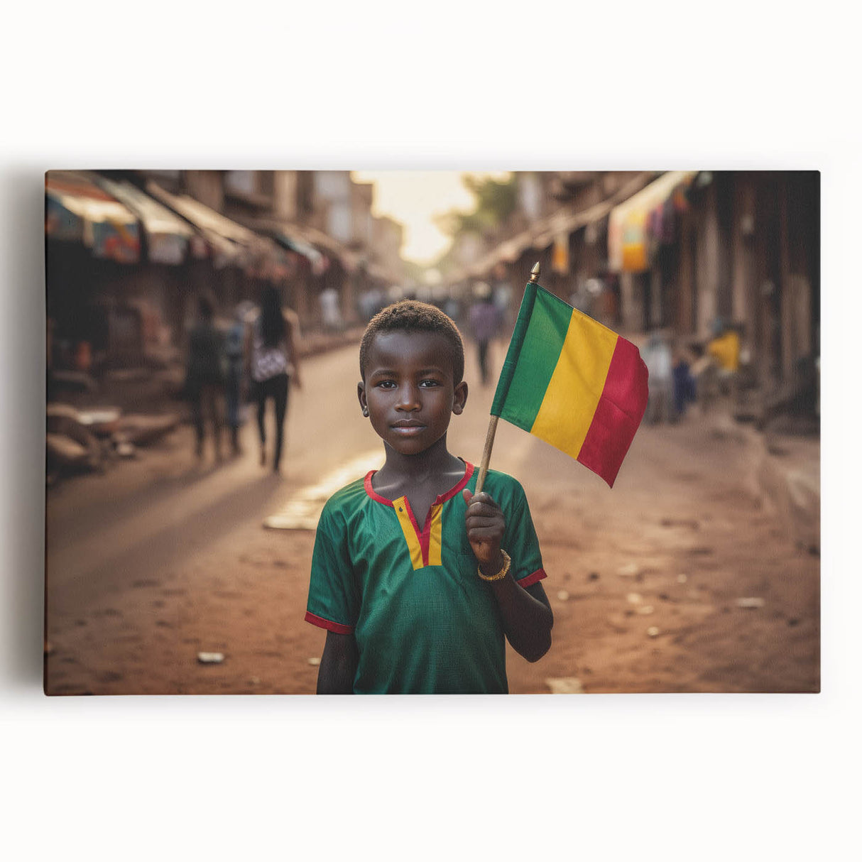 Black and white stretched canvas of an African Mali scenery, suitable for kitchen wall art.