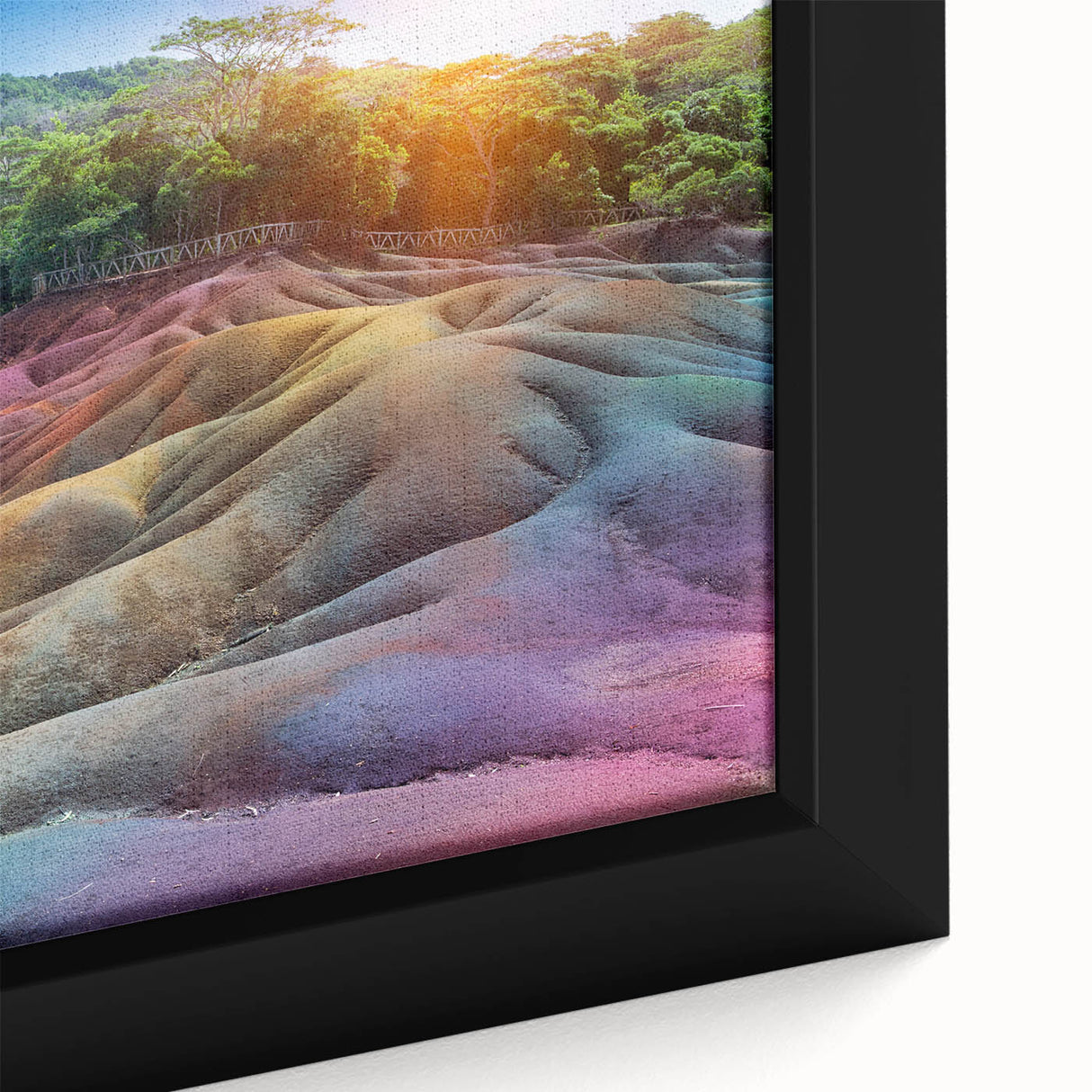Extra large framed canvas featuring a textured, colorful African scenery, ideal for living room decor.