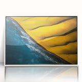 Framed acrylic print of a Namibian landscape in muted earth tones, ideal for modern art wall decor.