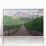 Acrylic print of a South African landscape in art deco style, featuring muted earth tones, ideal for nursery wall art.