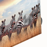 Mid-century modernist acrylic print of a Tanzanian landscape in muted earth tones, ideal for dining room art.