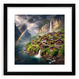 Abstract art print depicting vibrant, colorful African scenery on a large, textured canvas, ideal for living room decor.