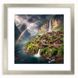 Textured abstract art print of African scenery in muted earth tones, framed in silver, ideal for bedroom decor.