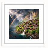 Abstract art print of Zambia scenery in muted earth tones on a white matted frame, suitable for dining room decor.