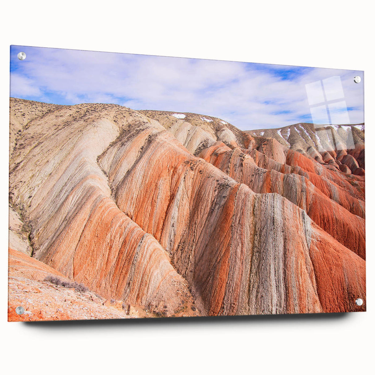 Large abstract wall art on acrylic glass depicting a serene Azerbaijani landscape, ideal for bedroom or dining room decor.