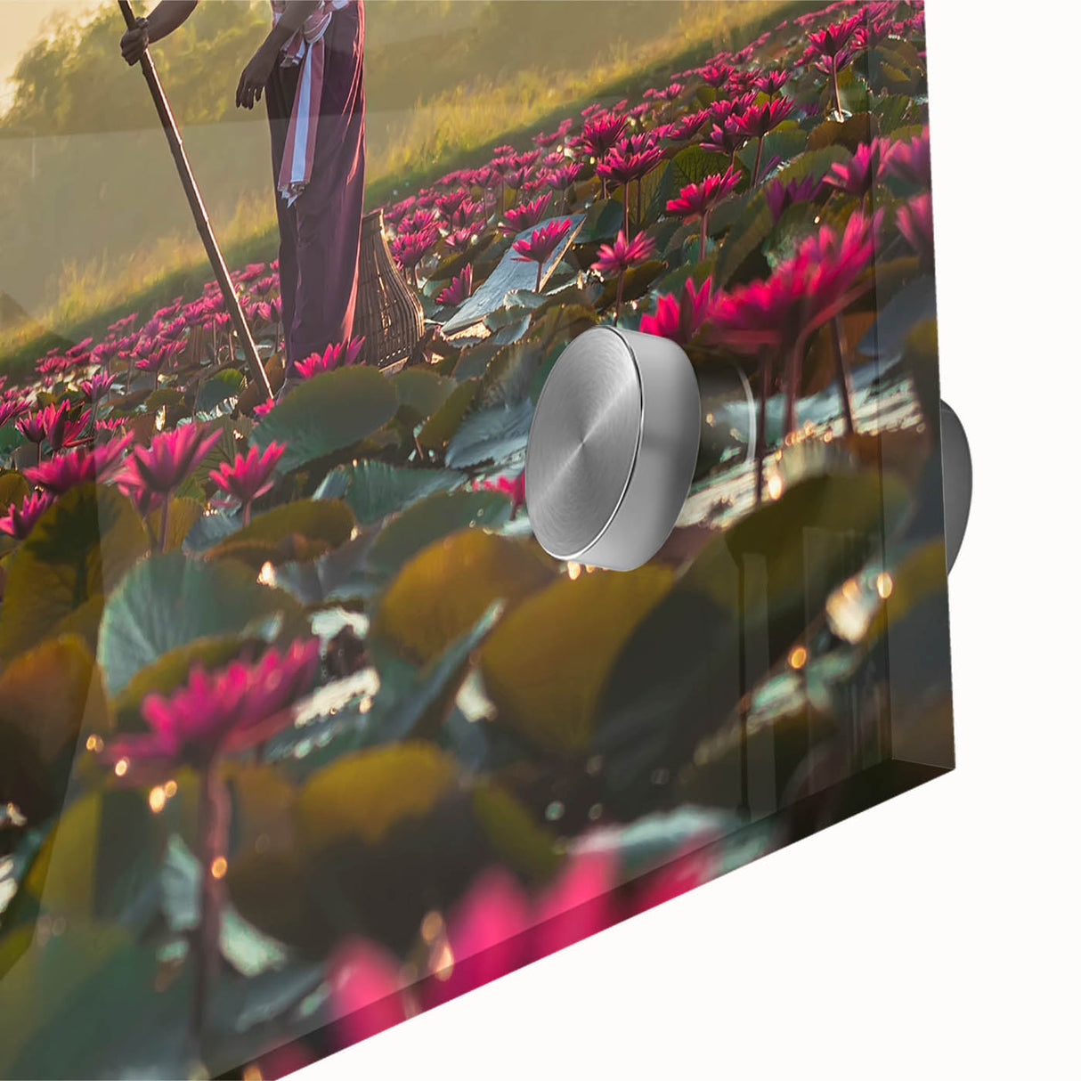 Large abstract wall art of a Cambodian scenery in muted earth tones on acrylic glass, ideal for dining room ambiance.