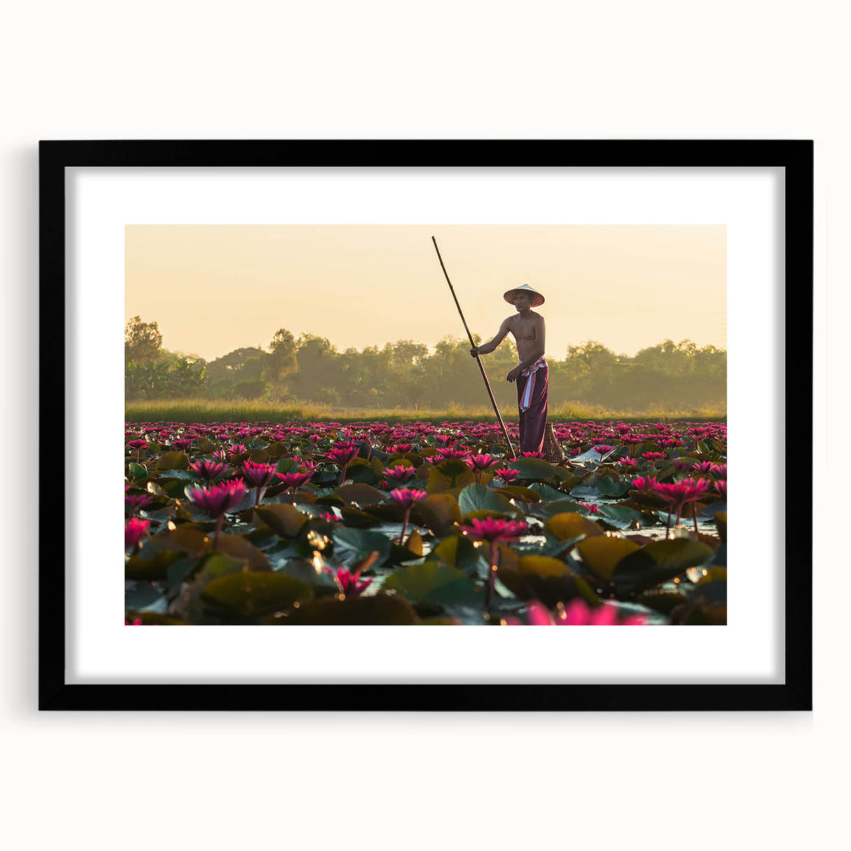 Extra large framed abstract art print depicting a colorful, textured Cambodian landscape, ideal for living room decor.