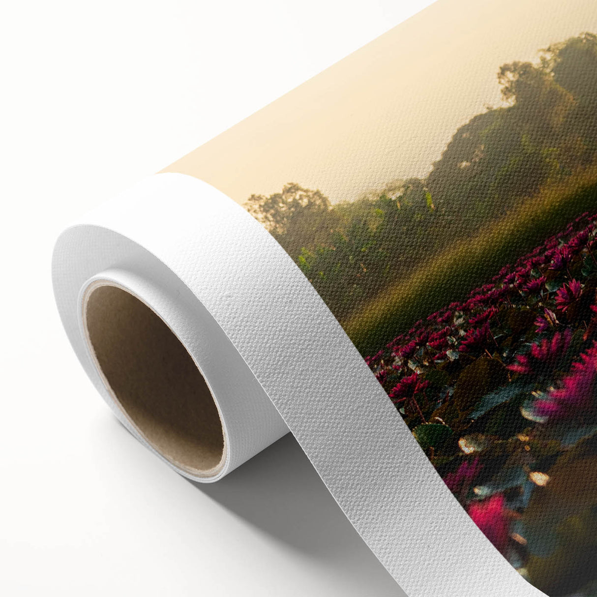 Art Deco poster of Cambodian scenery in muted earth tones on rolled canvas, ideal for nursery wall art.