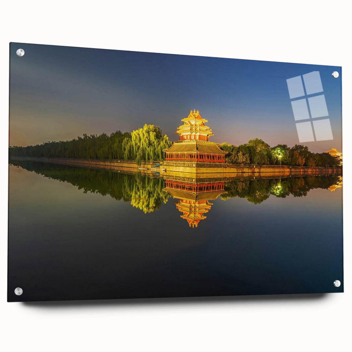 Large abstract wall art of Beijing scenery in muted gray tones on acrylic glass, suitable for bedroom or dining room decor.