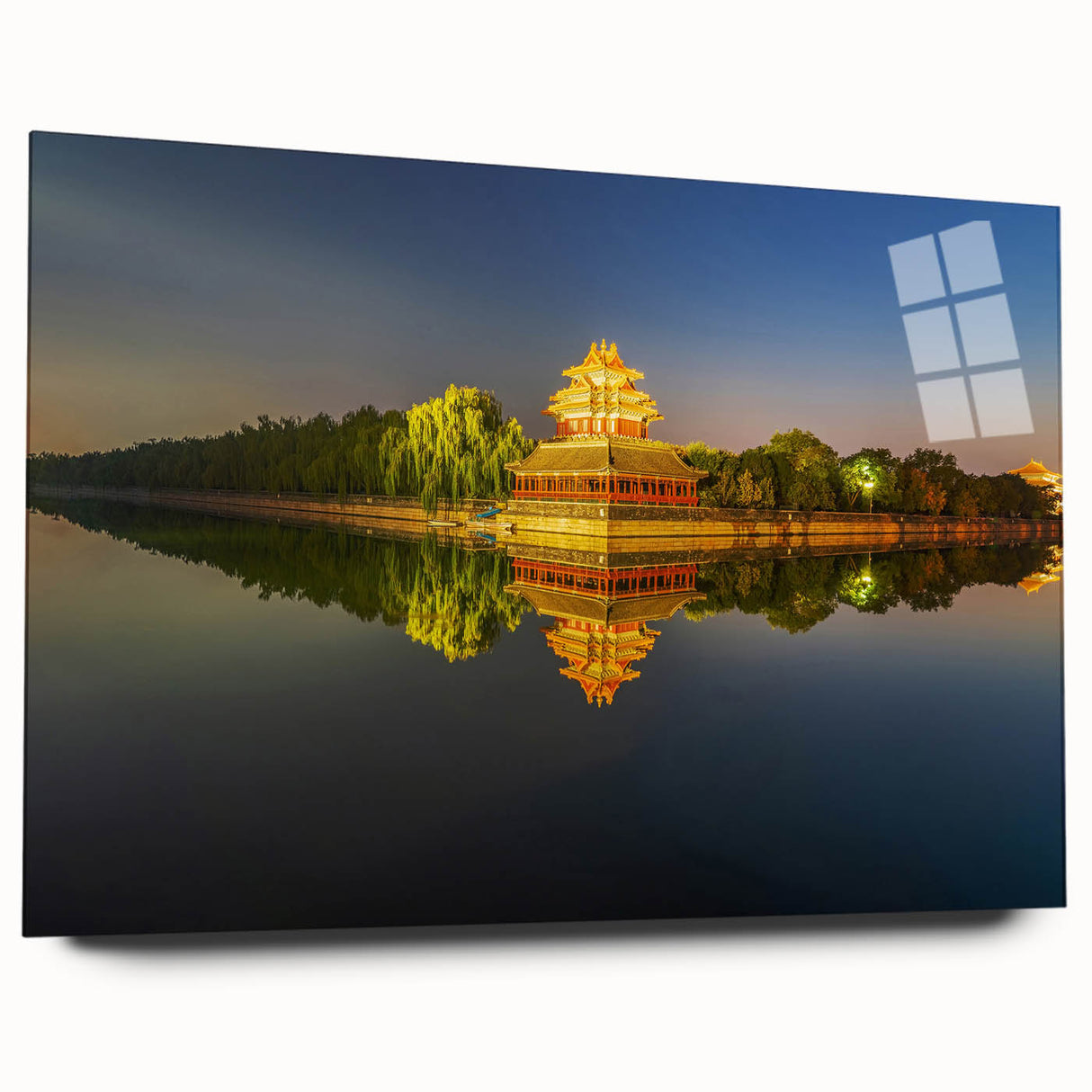 Large abstract wall art of Beijing skyline in muted gray tones on acrylic glass, ideal for bedroom or dining room decor.