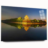 Large abstract wall art of Beijing skyline in muted gray tones on acrylic glass, ideal for bedroom or dining room decor.