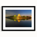 Extra large abstract art print depicting colorful, textured scenery of Beijing, on a black framed canvas.