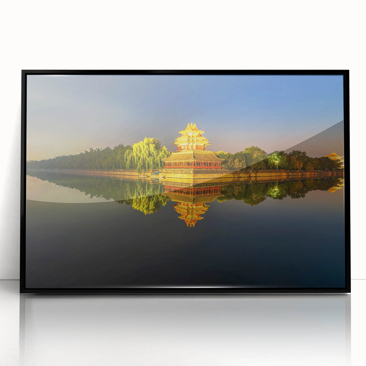 Large abstract wall art featuring a stylized Beijing cityscape in black and white tones, acrylic print in a black frame.