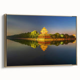 Framed canvas wall art featuring a vintage-style landscape painting of Beijing in black and gold tones.