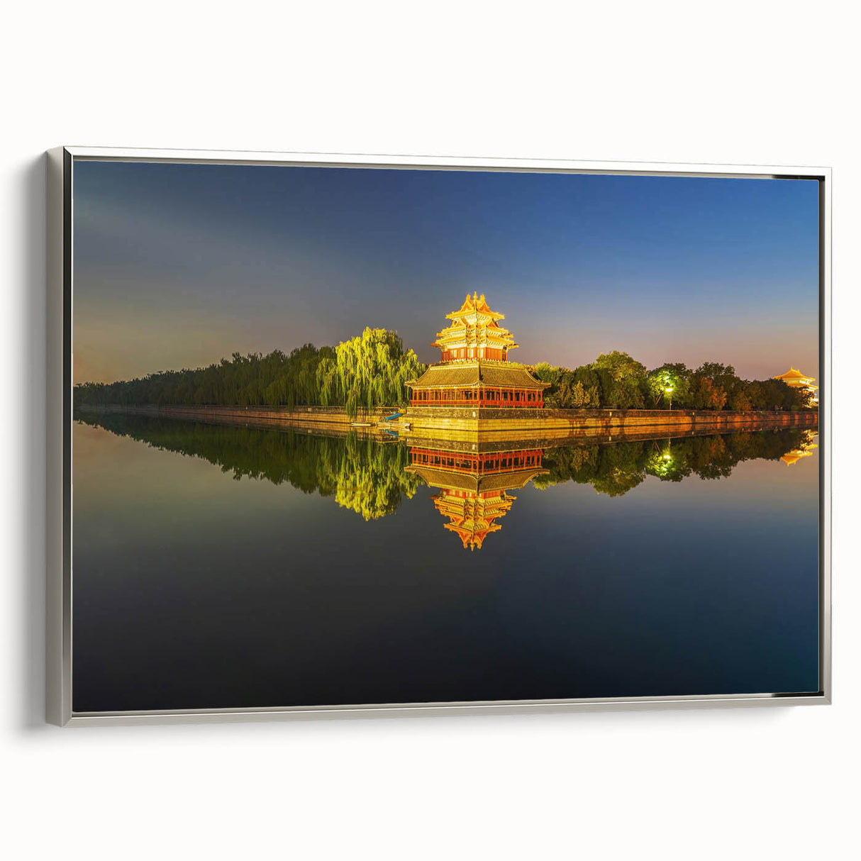 Landscape art painting of Beijing with colorful and vintage poster art style on a framed canvas, ideal for office decor.