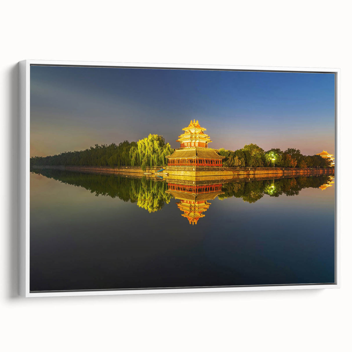 Vintage poster art of Beijing scenery on framed canvas, featuring colorful artwork, ideal for living room decor.