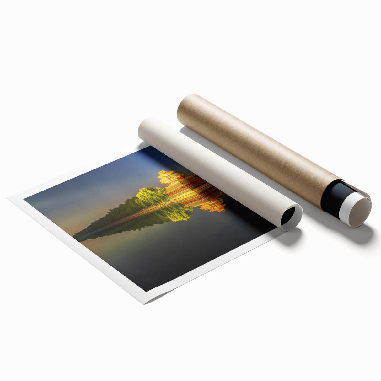 Extra large rolled print of Beijing scenery with vibrant floral elements.
