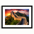 Extra large abstract art print of the Great Wall of China in vibrant, colorful textures on a framed black mat.