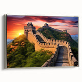 Framed canvas featuring a landscape art painting of the Great Wall of China in muted earth tones.