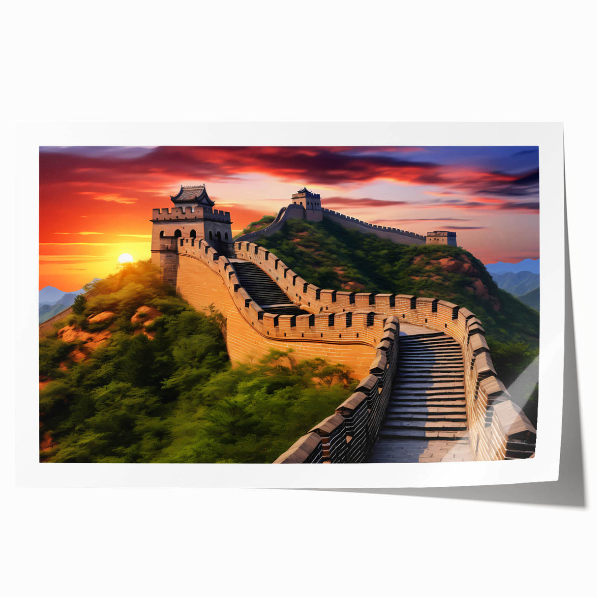 Extra large rolled print of the Great Wall of China in muted earth tones, ideal for art wall dining room.