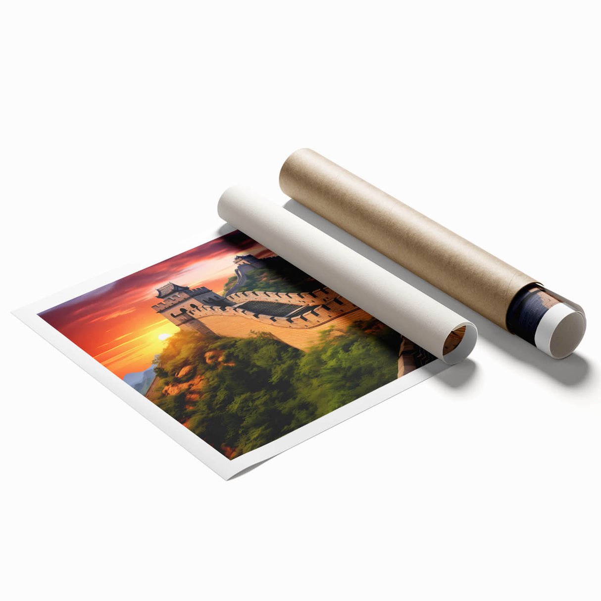 Extra large rolled canvas print of the Great Wall of China in muted earth tones, ideal for classy bathroom wall art.