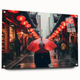 Acrylic print of Shanghai skyline in muted gray and blue tones, ideal for dining room decor.
