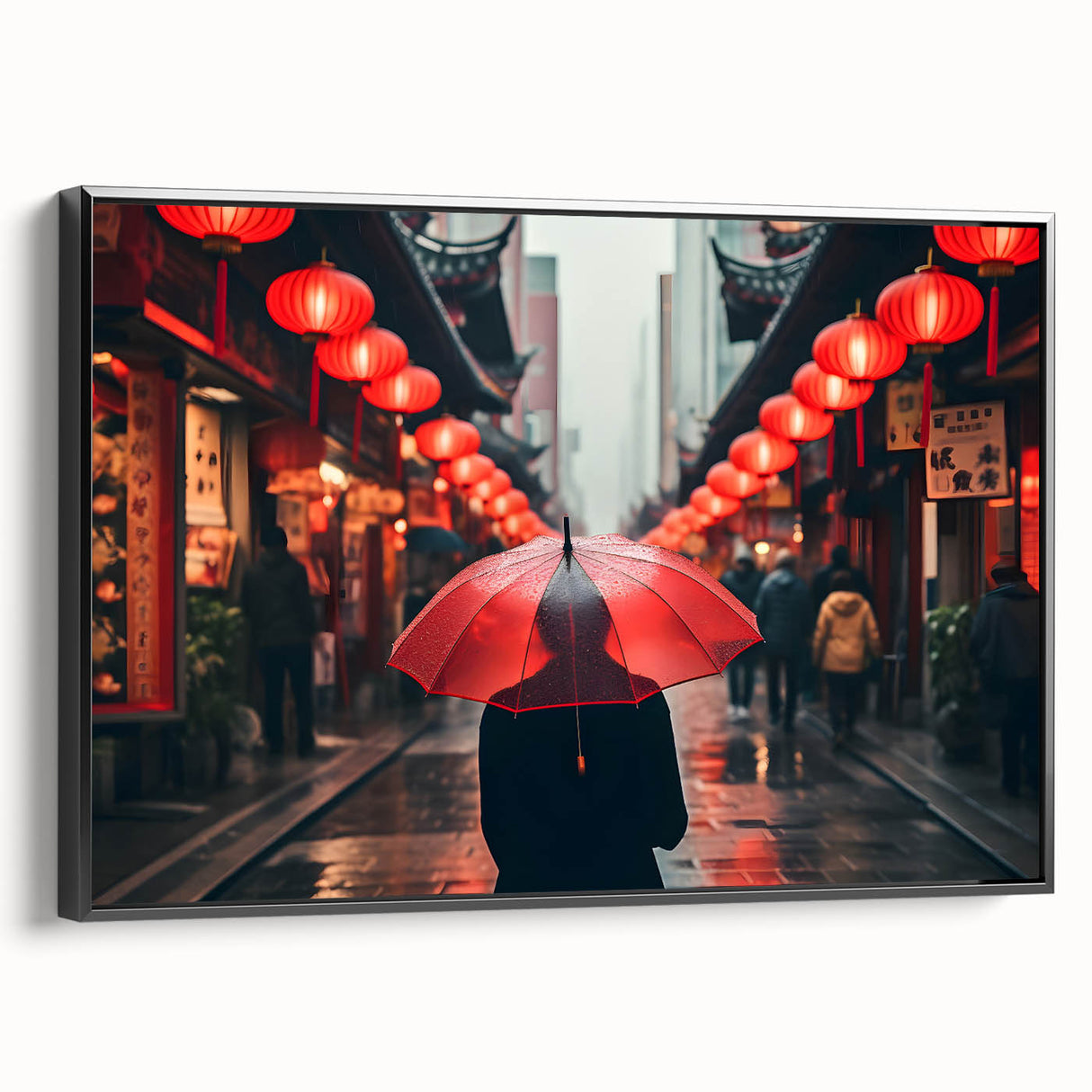 Black and white vintage poster art of Shanghai landscape on framed canvas, suitable for bedroom decor.