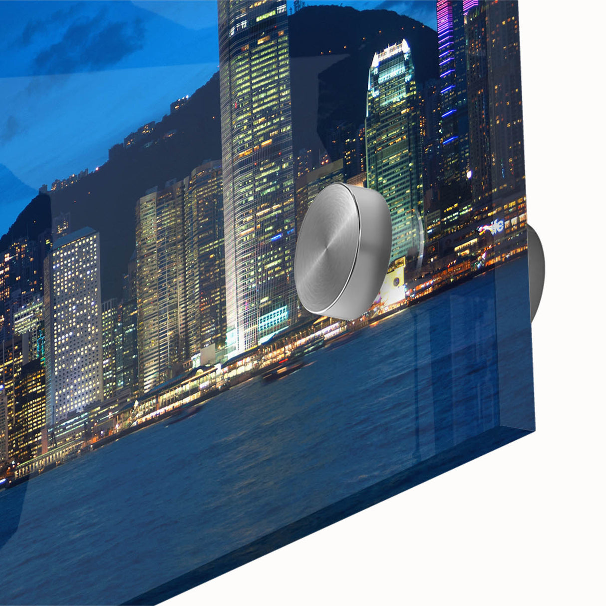 Large abstract wall art featuring the Hong Kong skyline in muted gray tones on acrylic glass, ideal for dining room art.