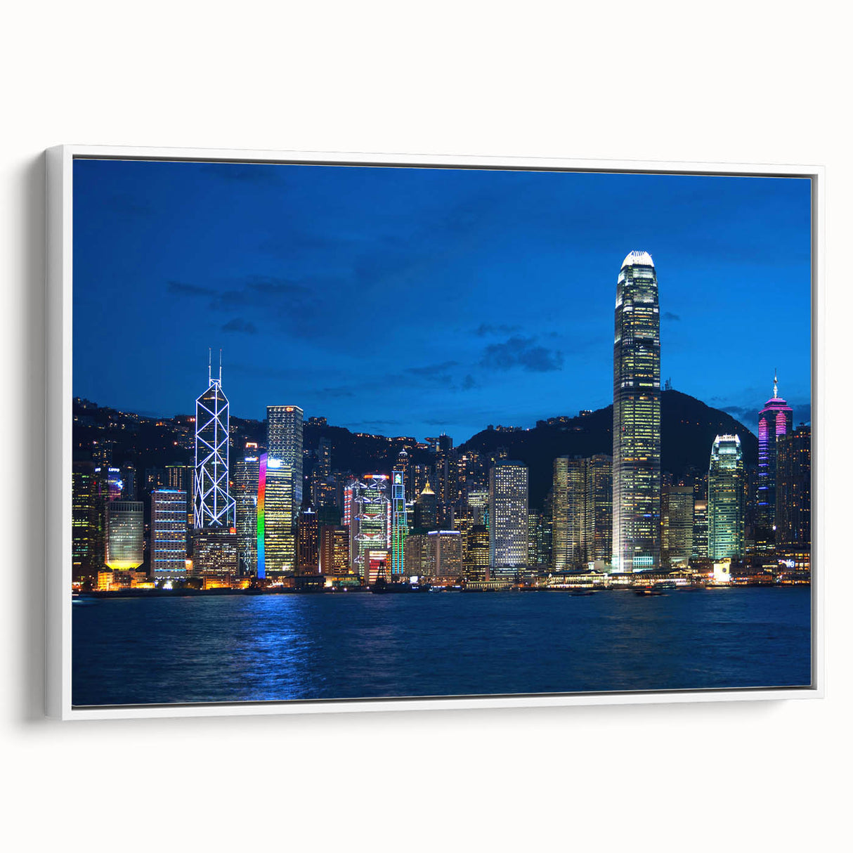 Framed canvas of vintage Hong Kong poster in colorful tones, ideal for living room decor.