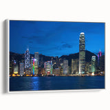 Framed canvas of vintage Hong Kong poster in colorful tones, ideal for living room decor.