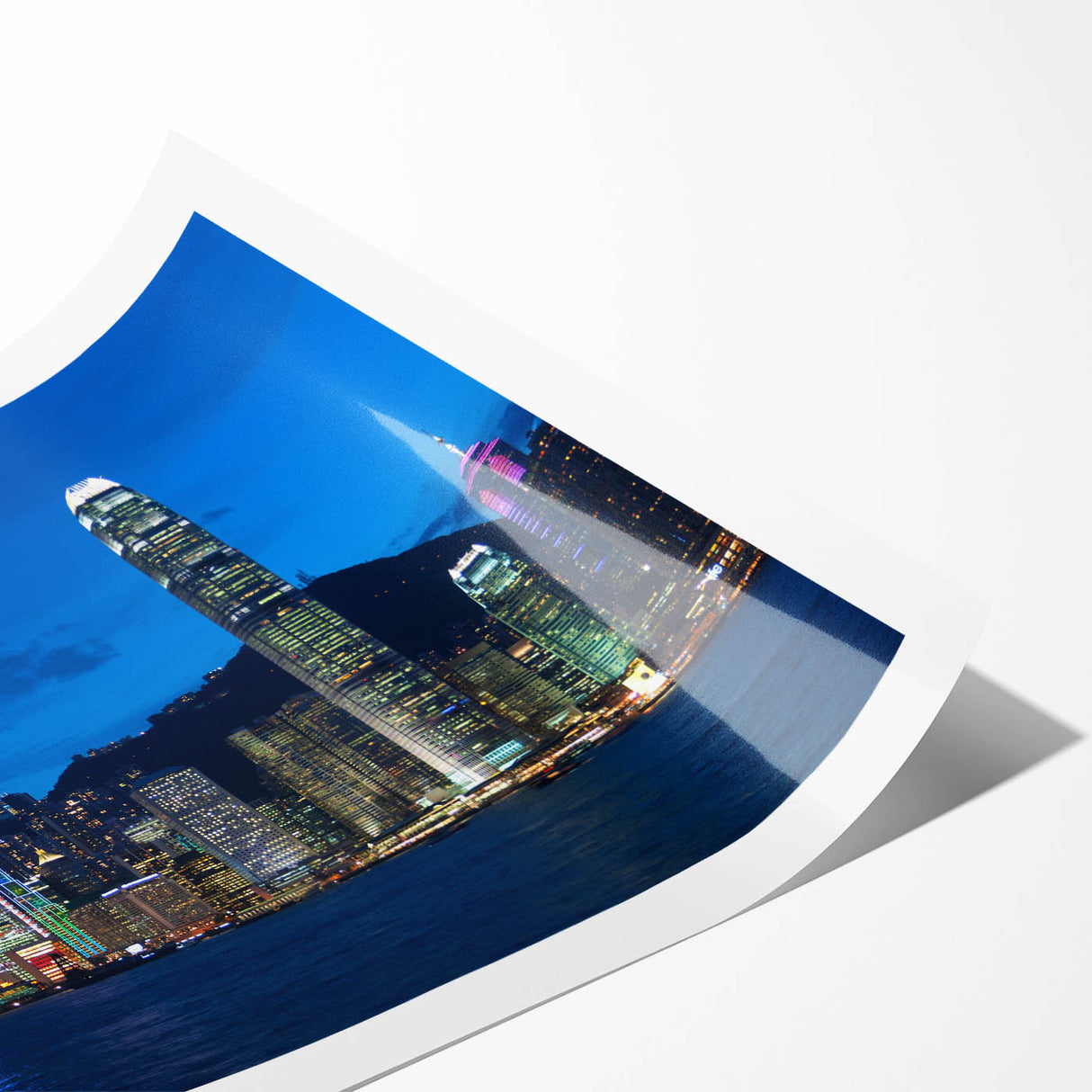 Extra large wall art featuring line art flowers over a Hong Kong scenery backdrop on rolled canvas.