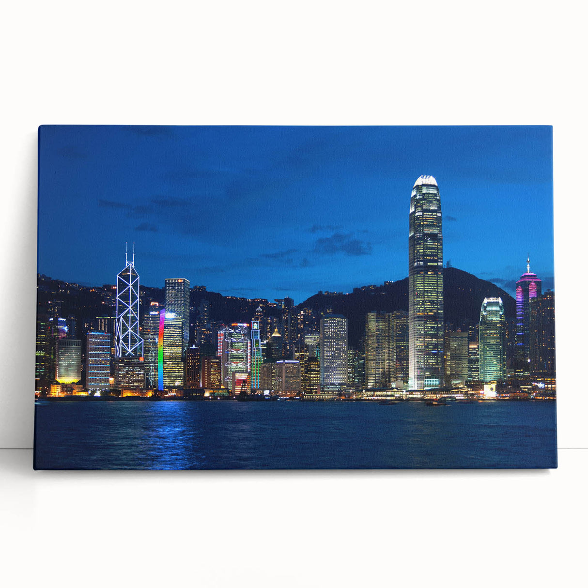 Black and white panoramic view of Hong Kong on large stretched canvas, ideal for kitchen wall art or bedroom ambiance.