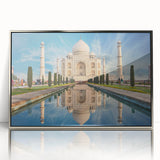 Mid-century modernist art depicting a serene Indian landscape in muted earth tones on a framed acrylic print.