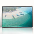 Large abstract wall art featuring a vibrant Indonesian landscape in mid-century modernist style on a framed acrylic.