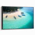 Black and white framed canvas featuring a vintage-style Indonesian landscape, ideal for bedroom wall art.