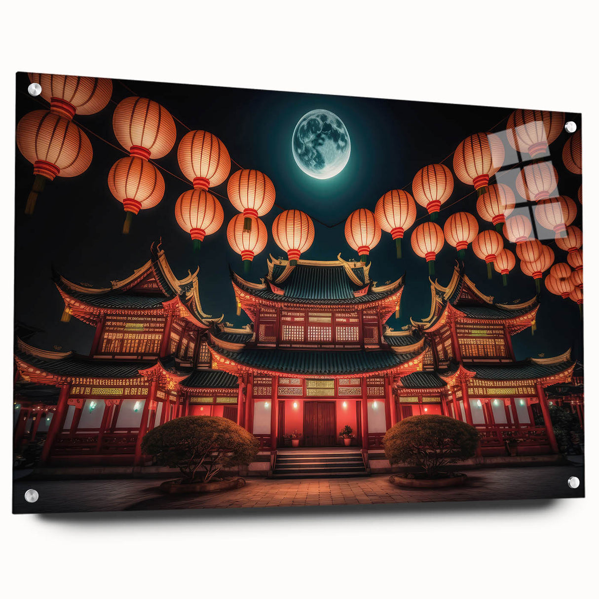 Acrylic print of a large abstract Kyoto scenery in muted earth tones, suitable for bedroom or dining room decor.