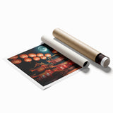 Extra large rolled print of a serene Kyoto landscape with soft floral accents in muted colors.