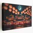 Kyoto scenery on large stretched canvas featuring serene green and brown tones, suitable for kitchen wall art.