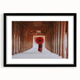 Extra large abstract art print of a colorful Asian landscape on textured canvas, framed in black.