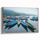 Landscape art painting of a Nepalese scenery in vibrant colors on a framed canvas, suitable for living room decor.