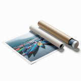 Extra large rolled print depicting vibrant floral art with soft pink and white blossoms, ideal for classy bathroom wall art.