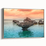 Landscape art painting of a Philippine scenery on silver-framed canvas, featuring vibrant colors and vintage poster style.