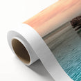 Art deco poster of a serene Philippine landscape on rolled canvas, in pastel blue and green shades.