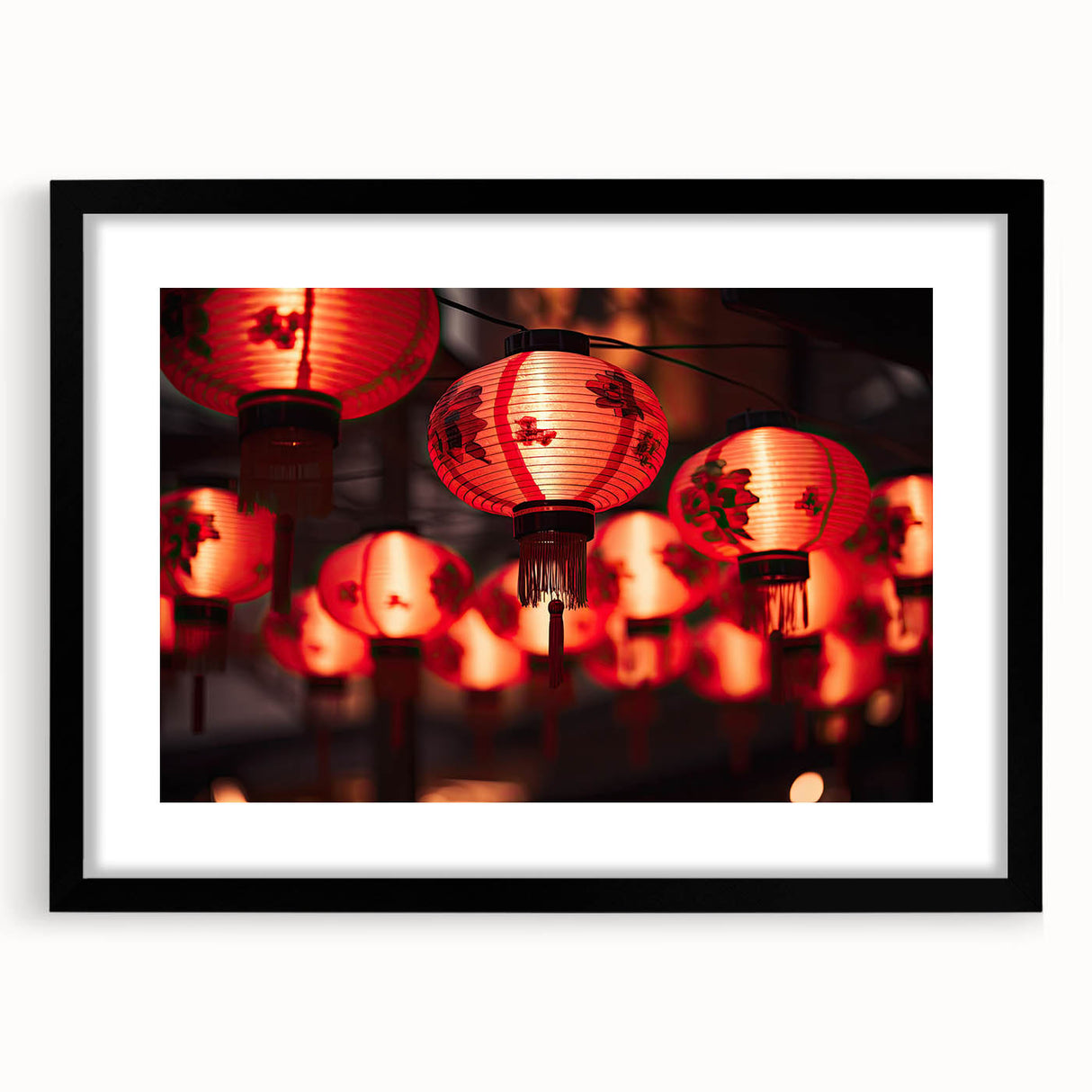 Extra large abstract art print of colorful, textured Singapore scenery on a black framed canvas.