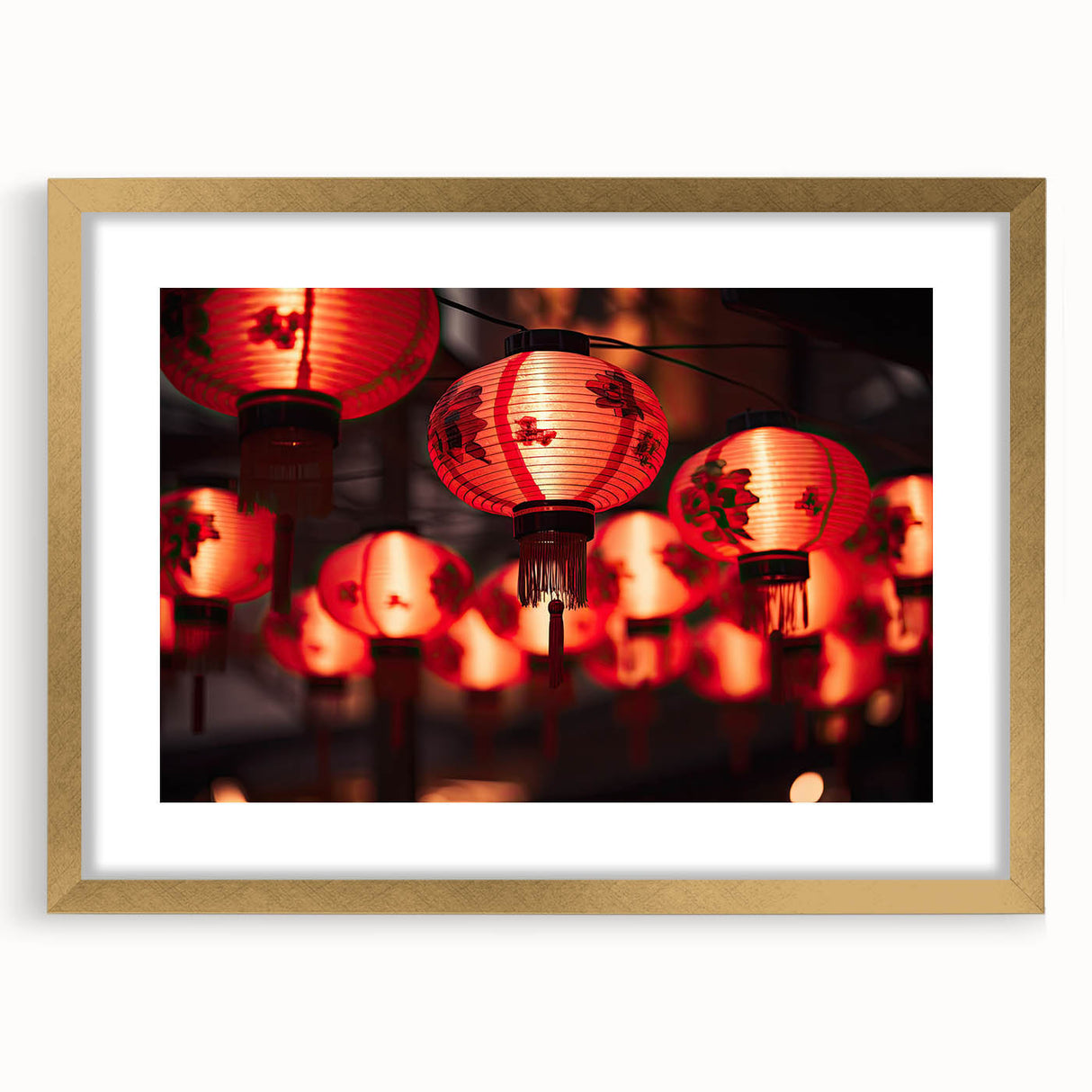 Extra large abstract art print of Singapore skyline in textured gold frame, ideal for living room decor.